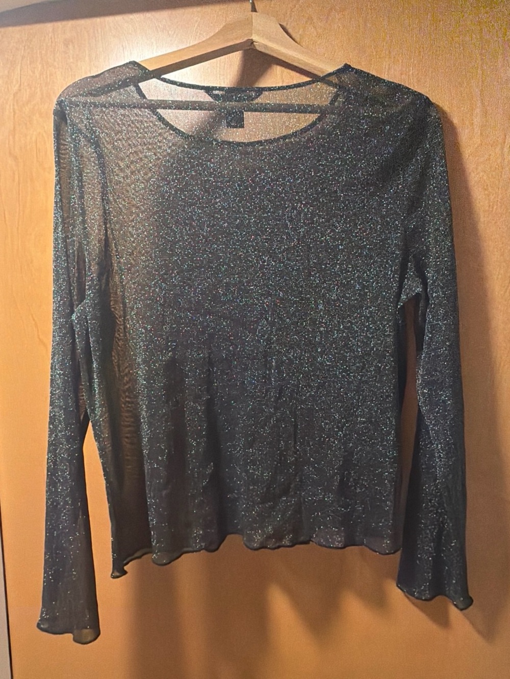 Victoria's Secret Black Sheer Glitter Long-Sleeve Top